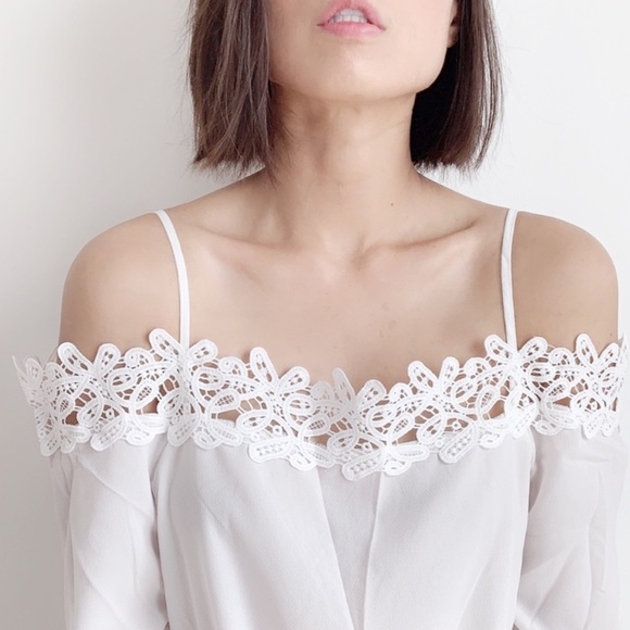 WHITE CROCHETED OFF SHOULDER TOP - Picture 2 of 5
